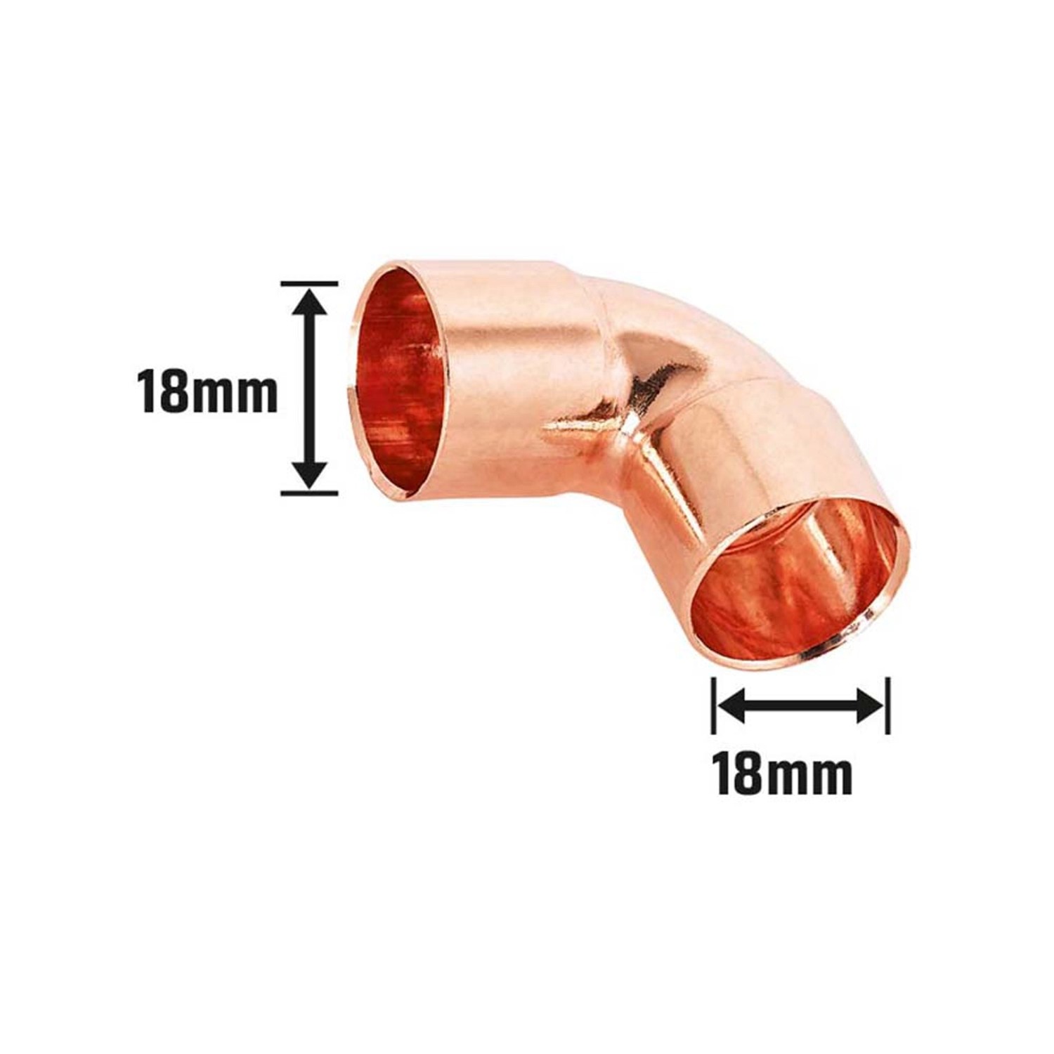 Löt-Winkel Ø 18mm aus Kupfer, 90-Grad-Bogen für Kupferrohr-Verbindungen, 10er-Set.