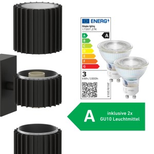 Schwarze Oktaplex Para Außenlampe aus Aluminium mit 2 GU10 Leuchtmitteln.