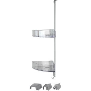Wenko Eck-Duschcaddy Premium, silber matt, mit 2 Ablagen und Haken zur platzsparenden Aufbewahrung in der Dusche.