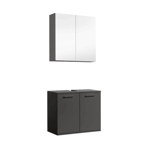 mokebo Badmöbel-Set „Der Steuermann“: Unterschrank in Anthrazit und Spiegelschrank in Weiß.