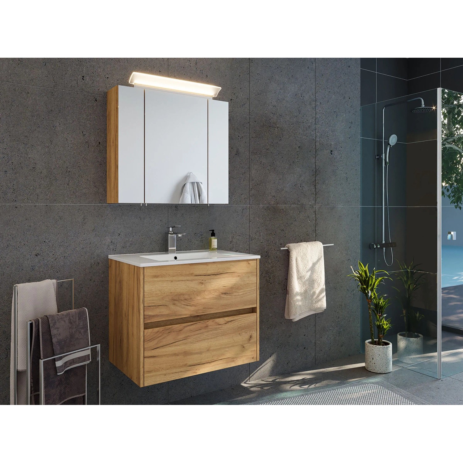 Posseik Badmöbelset Limes 70 cm Eiche Gold LED