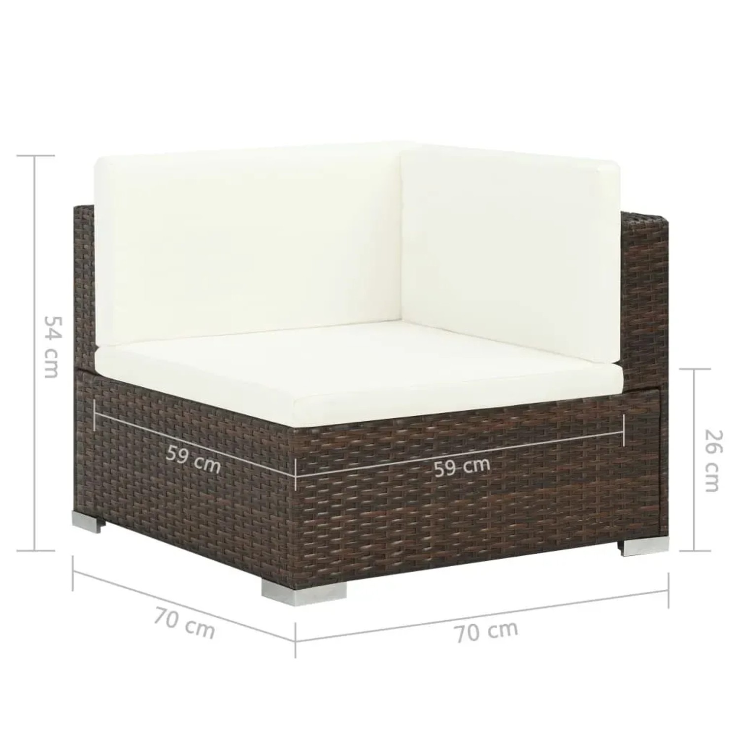 vidaXL Garten Lounge Eckteil, braunes Rattan mit cremeweißen Auflagen, Teil eines modularen Gartenmöbel Sets