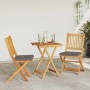 Braunes 3-tlg. Garten Bistro Set aus Akazienholz mit Tisch und zwei Stühlen.
