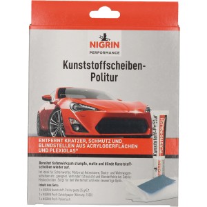 Nigrin Kunststoff-Scheiben-Politur Set, 3-teilig zur Autopflege. Entfernt Kratzer und Verschmutzungen von Acryl- und Plexiglas.