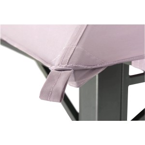 Detailaufnahme der lavendelfarbenen tepro Pavillonbespannung Lehua, Befestigung mit Textiltasche.