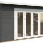 Palmako Gartenhaus Ines, dunkelgrau-weiß lackiert, mit Falttür und Fußboden. Holz-Gartenhaus aus FSC®-zertifiziertem Holz.