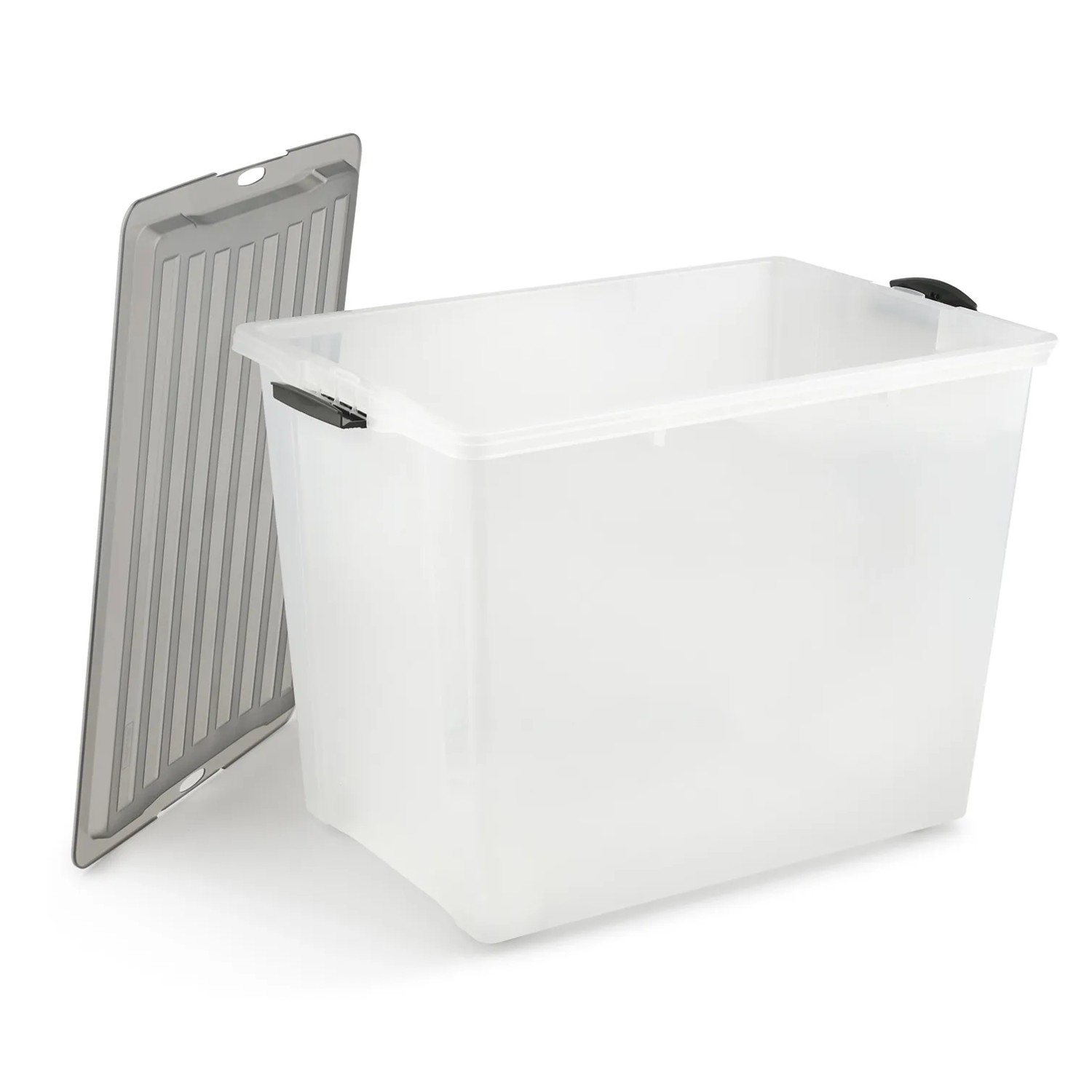 Rotho Stapelbox Compact A3, 70L, transparent/grau mit Rollen. Aufbewahrungsbox für mehr Ordnung.