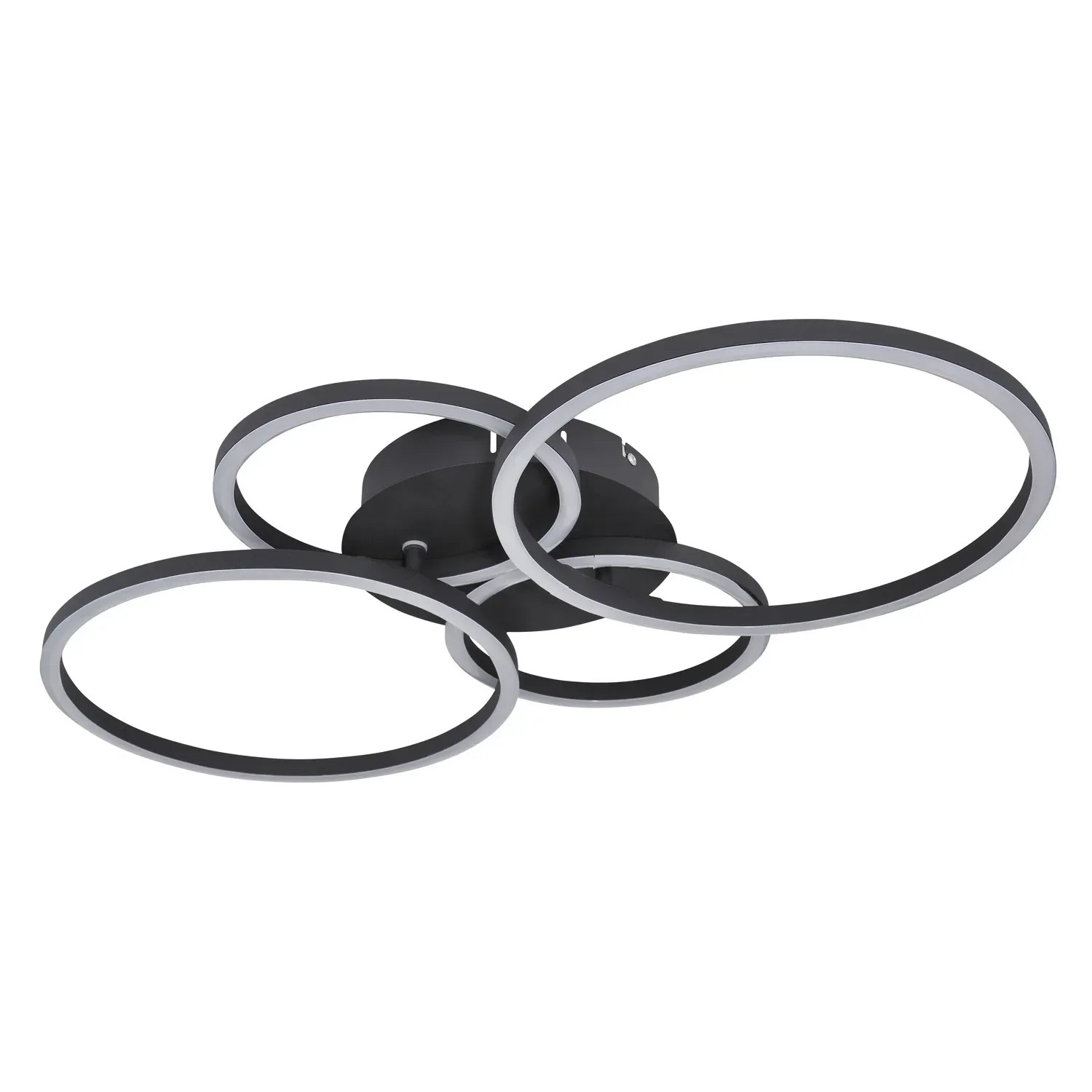 Moderne, schwarze LED-Deckenleuchte Kendy mit verschlungenen Ringen (L 65,5 cm) für Wohnräume.