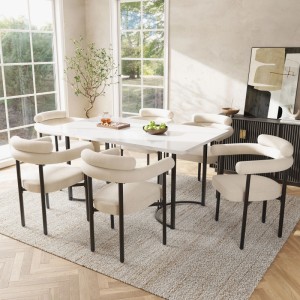 Merax Esszimmerstuhl 6Er Set Creme Wildleder Ringsitz