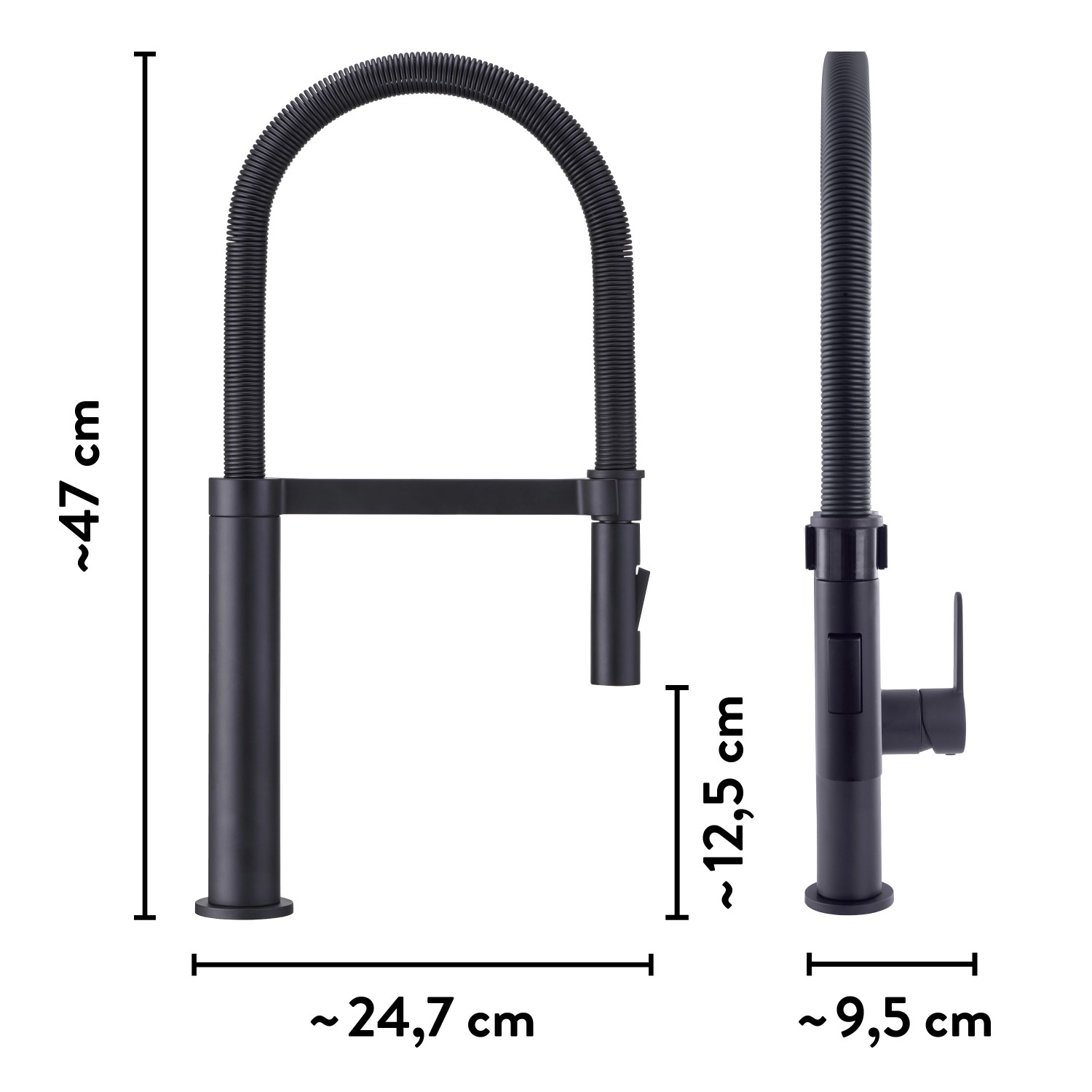baliv Küchenarmatur KI-1980, Einhebelmischer, Schwarz Matt, mit flexiblem Schlauch und Kaltstart-Funktion.