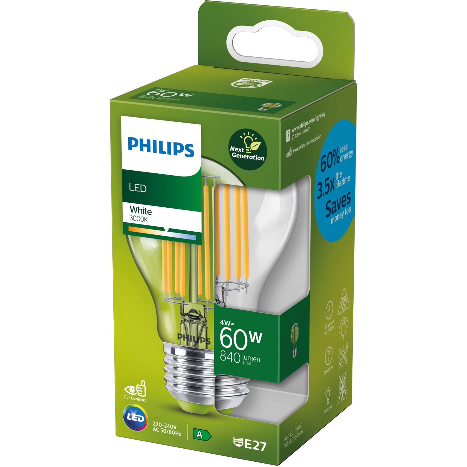 Philips LED-Leuchtmittel E27 Glühlampenform 4 W 840 lm 10,6 x 6 cm (H x Ø)