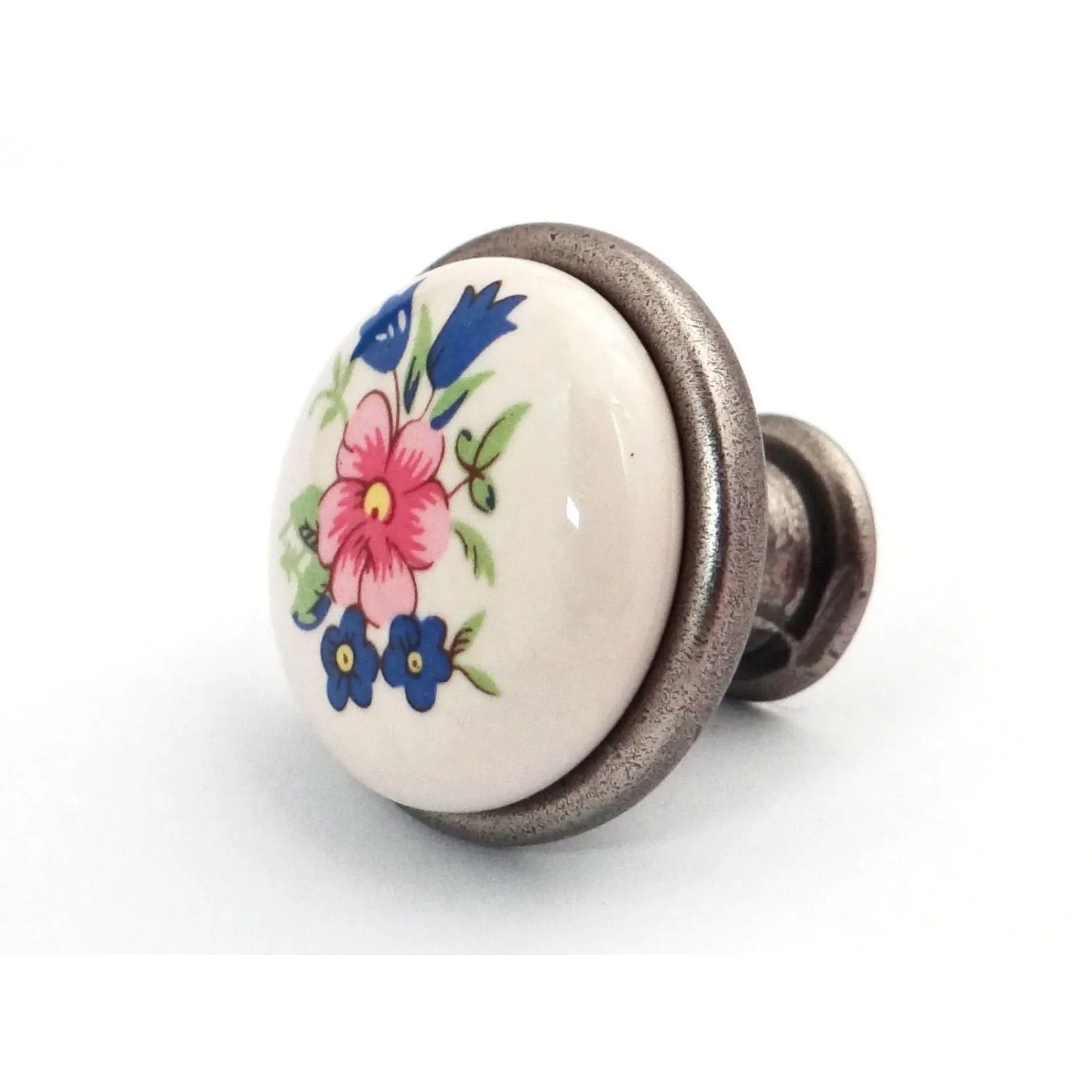 SOTECH Porzellanknopf KARI Ø28 mm Altsilber Blume