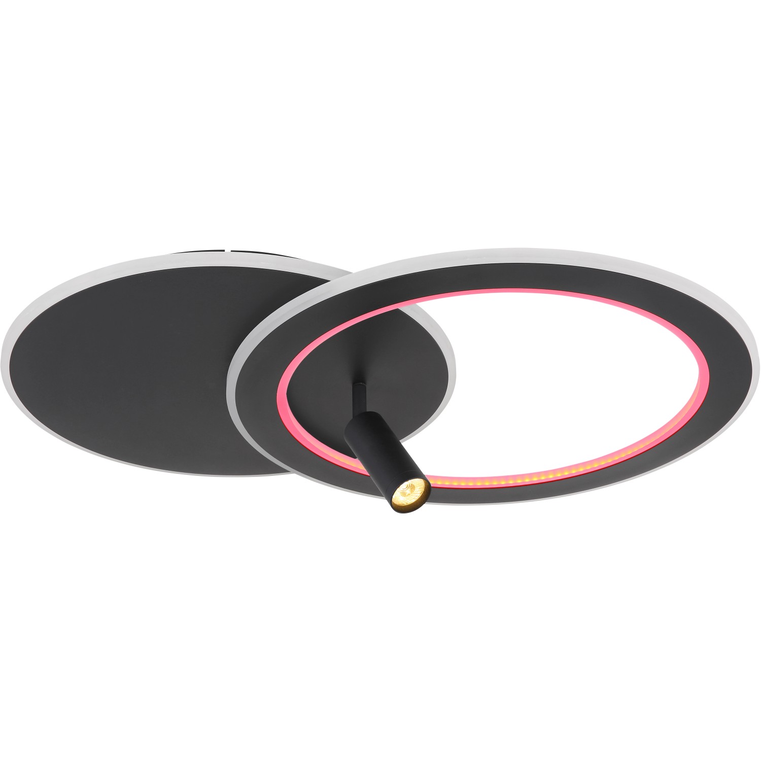 Moderne, dimmbare LED-Deckenleuchte Marian, 2-flammig, schwarz matt mit Farbwechsler.