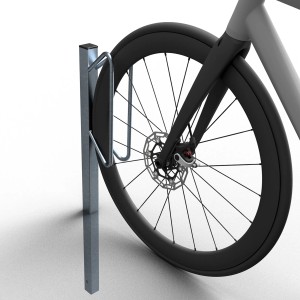 Schake Fahrradständer Einzelparker, einseitig, feuerverzinkt, mit Fahrrad im Detail.