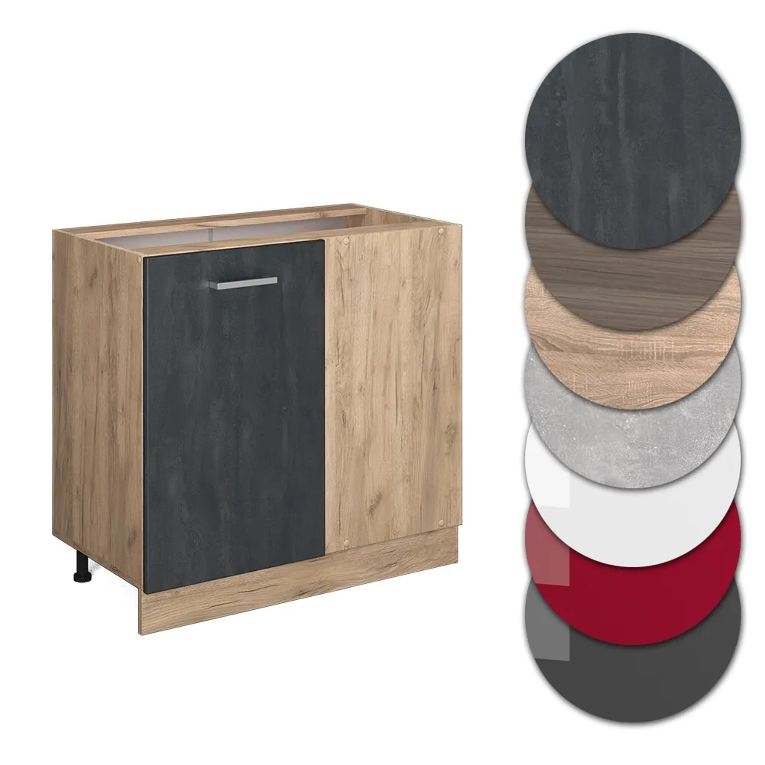 Vicco Eckunterschrank R-Line in Schwarz Beton/Goldkraft Eiche, Küchenschrank ohne Arbeitsplatte.