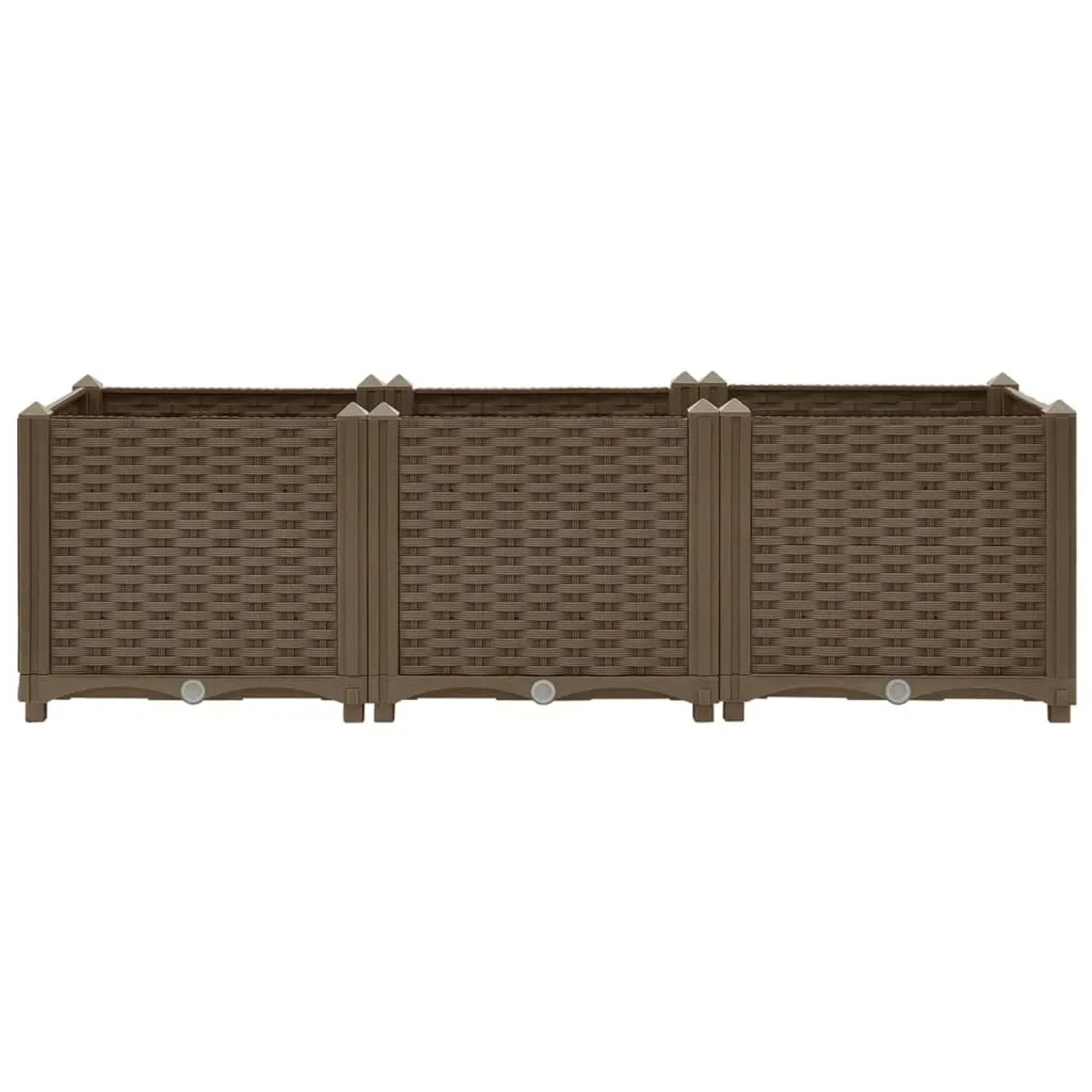 Braunes furnicato Hochbeet (120x40x38 cm) aus Polypropylen mit Rattan-Optik.