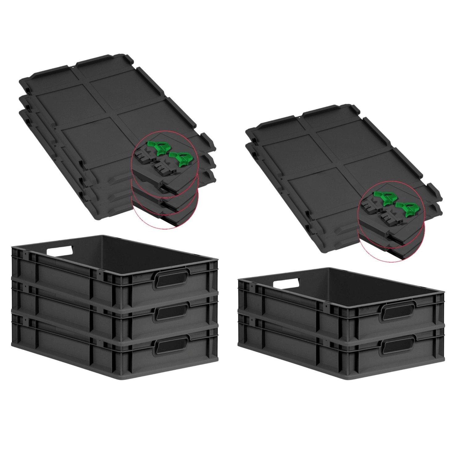 PROREGAL SuperSparSet 5x Eurobox Nextgen Grip Mit Scharnierdeckel Und Grüne günstig online kaufen