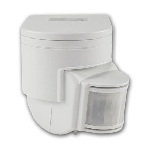 Weißer ChiliTec Aufputz Wand-Bewegungsmelder 180 Grad IP44 für Lampen & Leuchten.