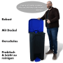 Blauer KARAT Mülleimer Olaf, 50 Liter Tretmülleimer mit Fußpedal und schwarzem Korpus.