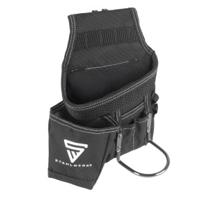 STAHLWERK Werkzeuggürtel aus Polyester mit Fächern und Hammerhalter.