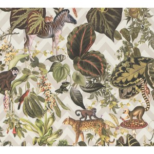Michalsky Living Vliestapete mit Dschungelmotiv in Beige und Braun mit Zebra, Affen, Leopard und Blätter