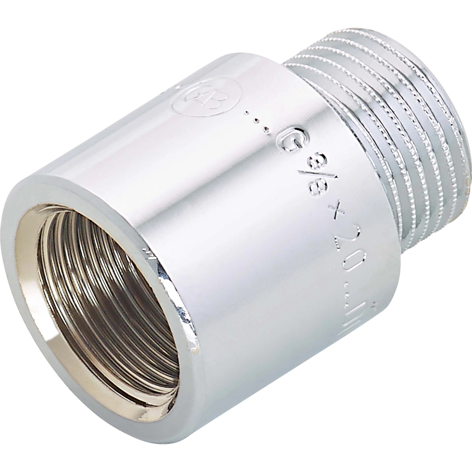 Hahnverlängerung 14,9 mm (Rp 3/8) x 16,7 mm (R 3/8) Messing Verchromt 20 mm