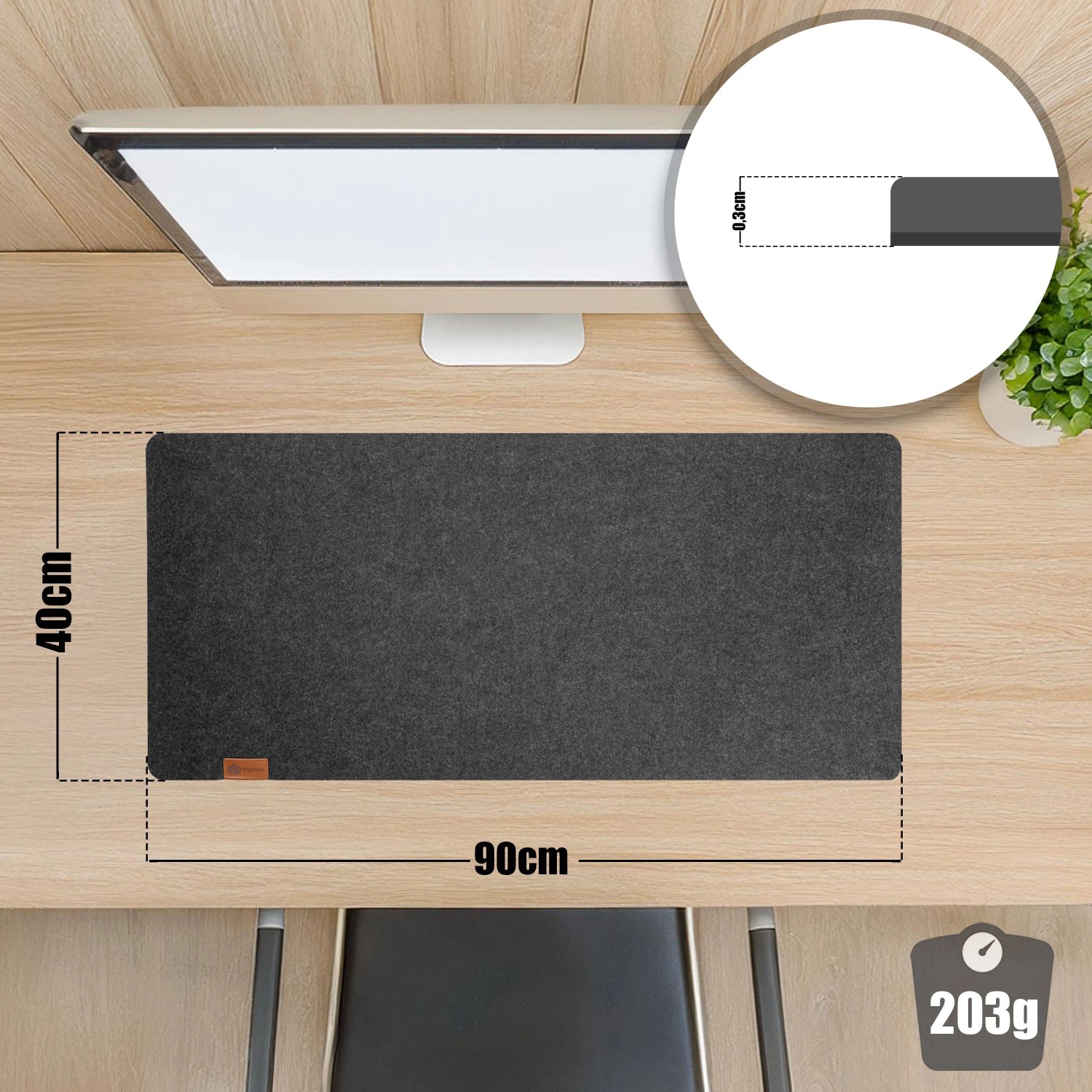BigDean Schreibtischunterlage Filz Rutschfest 90x40 cm XXL Mauspad_3