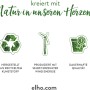 Elho: Symbole für Herstellung aus Rezyklat, Windenergie und Qualität.