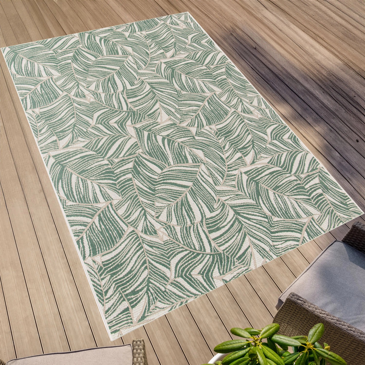 Primaflor In- und Outdoorteppich Paradise Leaves, 200x290cm, mit grünem Blätterdesign.