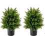 Zwei grüne Costway Kunstpflanzen im Topf, 55cm hoch, im Zedern-Topiary-Stil für Haus & Büro.