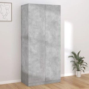 Moderner, grauer Kleiderschrank (90x52x200 cm) im Beton-Look aus Holzwerkstoff mit zwei Türen.