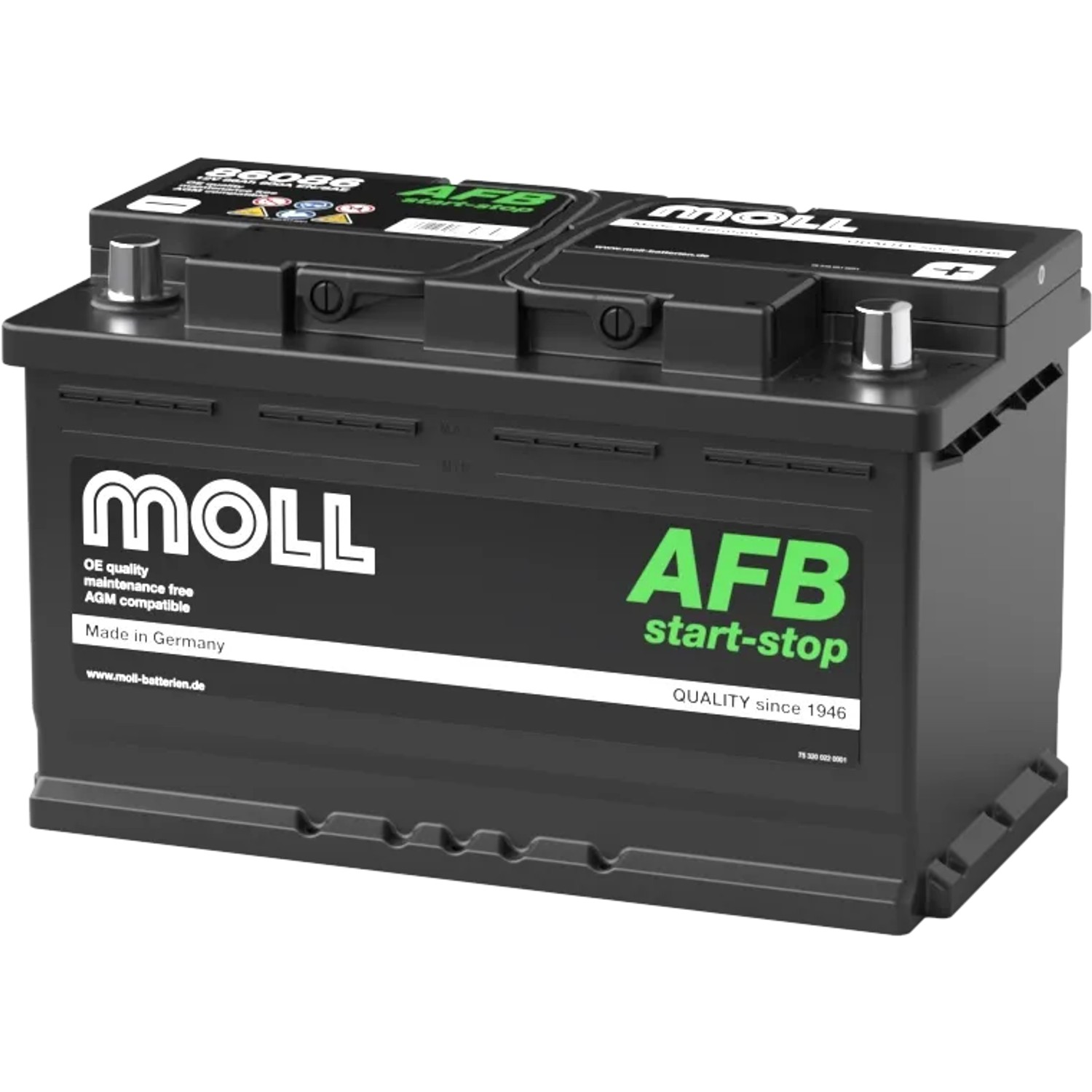MOLL Batterien 86086 12V 86Ah 800A AFB Ersetzt AGM Start-Stop Starterbatterie Made in Germany