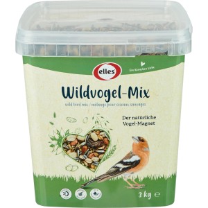Elles Wildvogelfutter Mix 3kg im Eimer. Ganzjahresfutter für Wildvögel mit Saaten, Nüssen und Getreide.