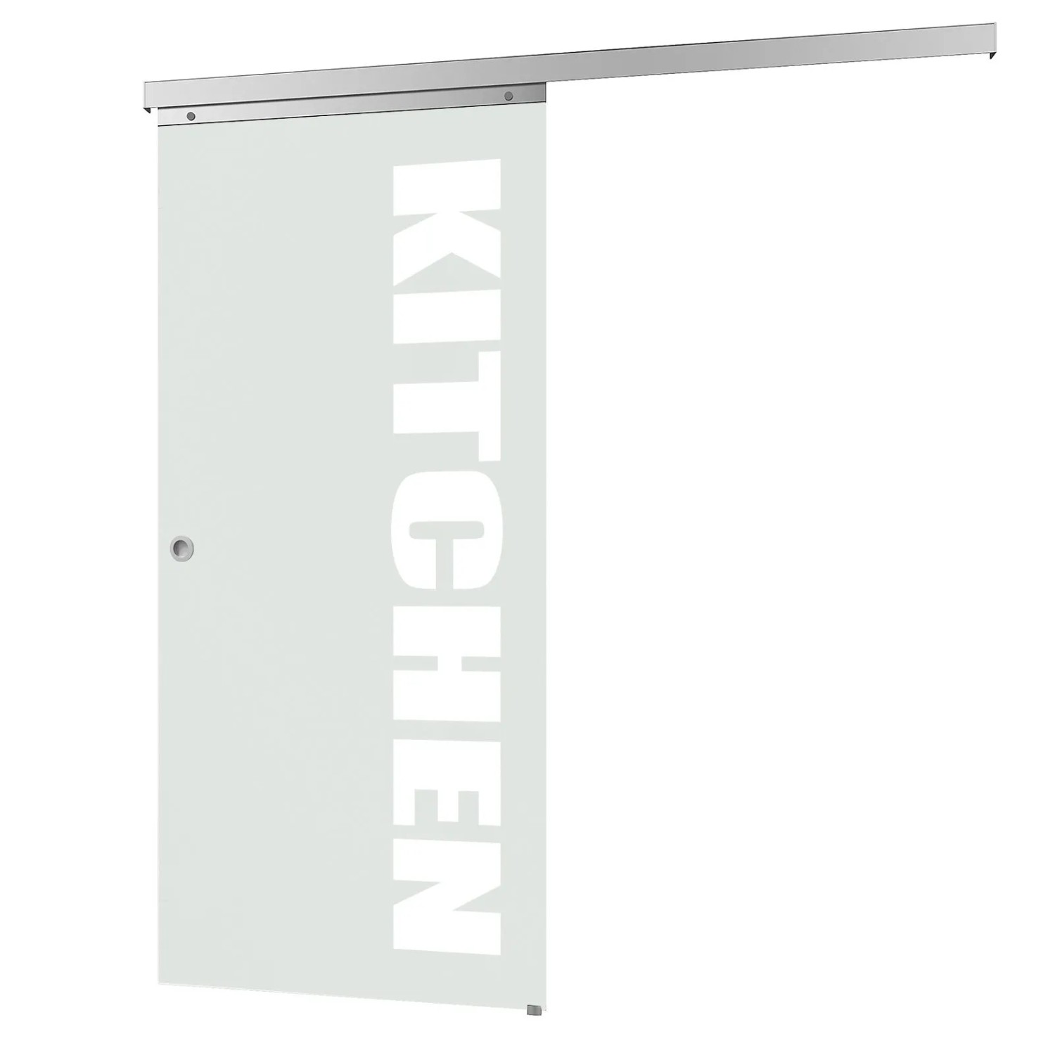 inova Glasschiebetür Kitchen Schriftzug 755 x 2035 mm Komplettset mit Griffmuschel inkl. 2Seitiger Softclose