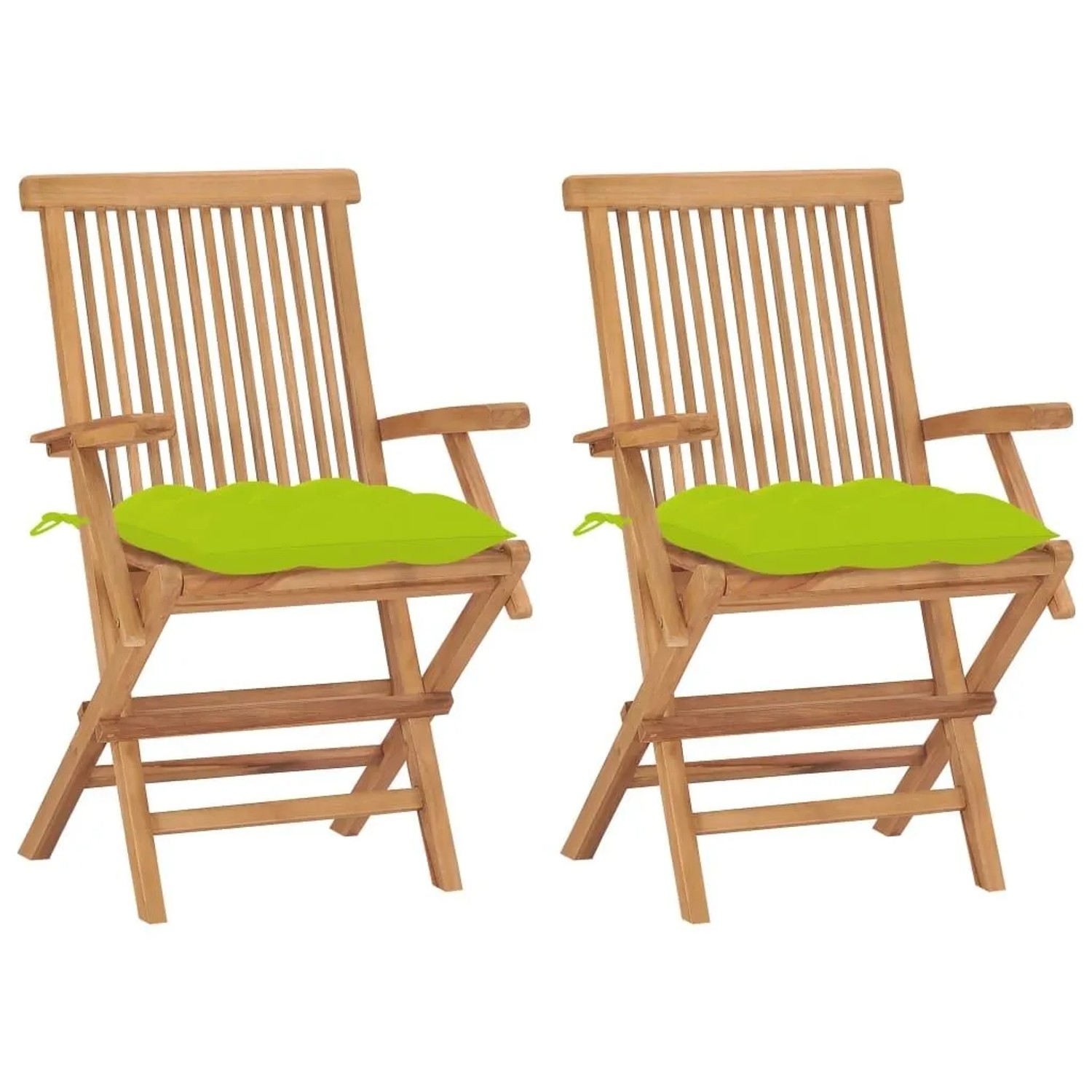 vidaXL Gartenstühle mit Hellgrünen Kissen 2 Stk Massivholz Teak 3062513
