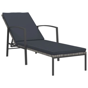 Graue Furnicato Sonnenliege mit verstellbarer Rückenlehne, Poly-Rattan und Stahlgestell für Garten & Terrasse.