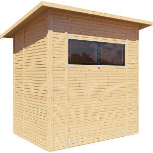 Bertilo Gerätehaus Pent Modern 2, naturbelassenes Holz, Weekendhaus mit Doppeltür und Fenster.