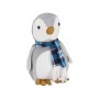 Grauer Pinguin Türstopper aus Polyester mit blau-weiß kariertem Schal. Dekorativer Türpuffer für Zuhause.
