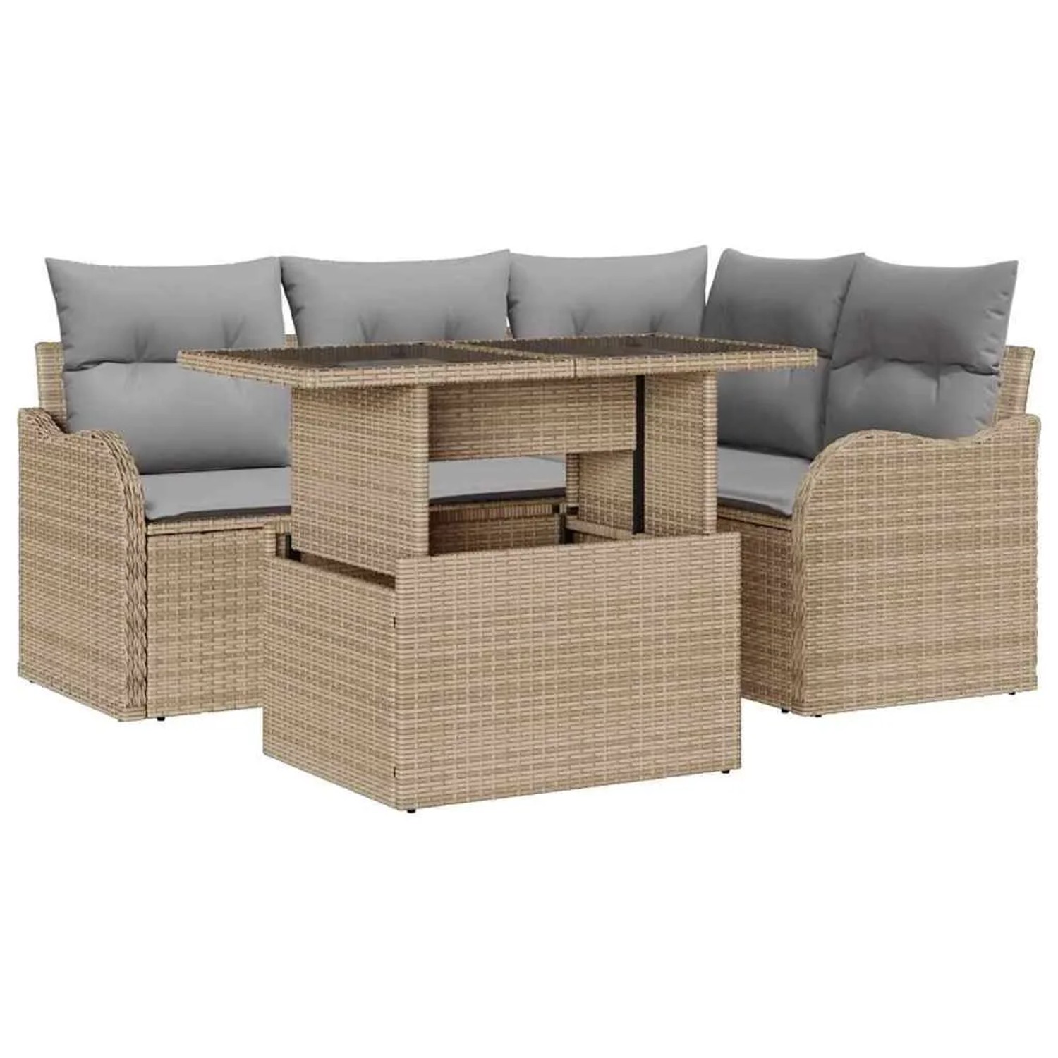 vidaXL Gartensofa-Set mit Kissen 5 Stk Beige Poly Rattan 3357193