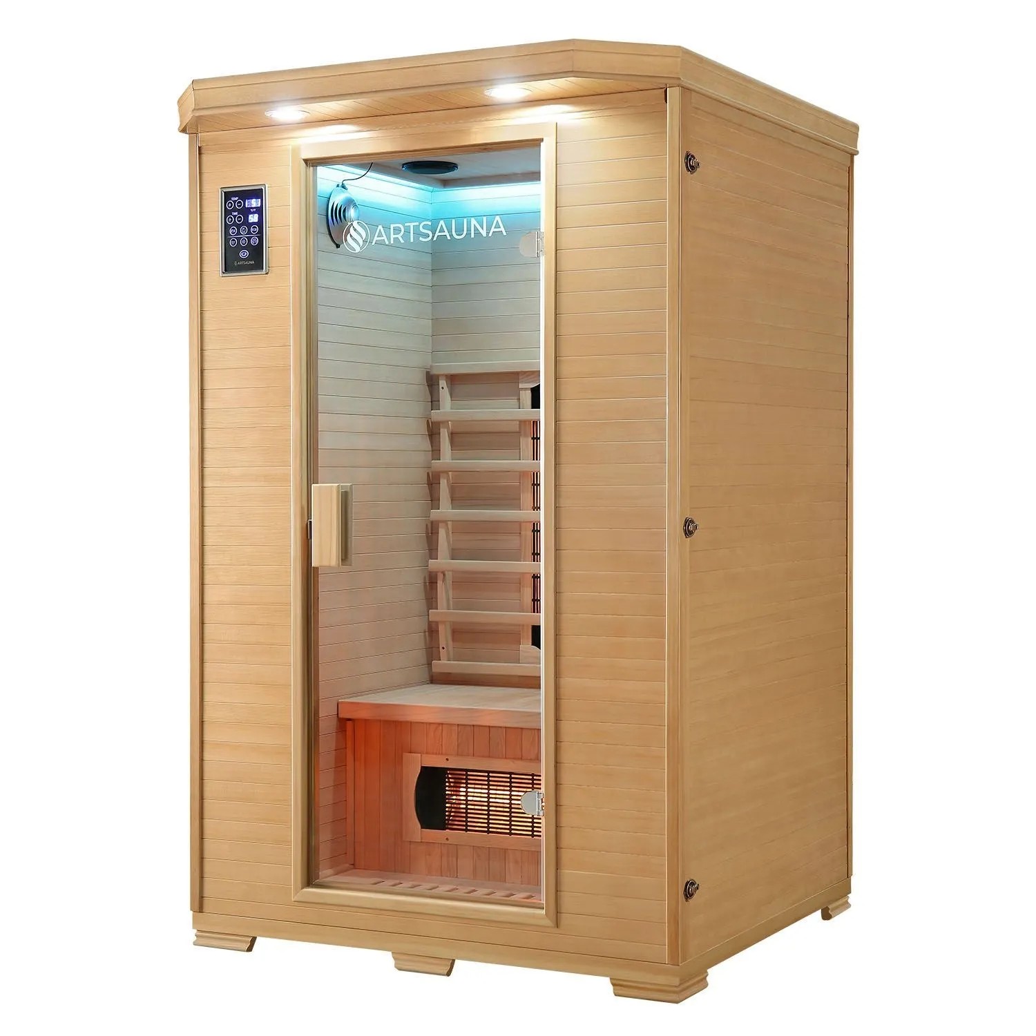 Artsauna Infrarotkabine Oslo aus Hemlockholz mit Vollspektrumstrahlern für 2 Personen.