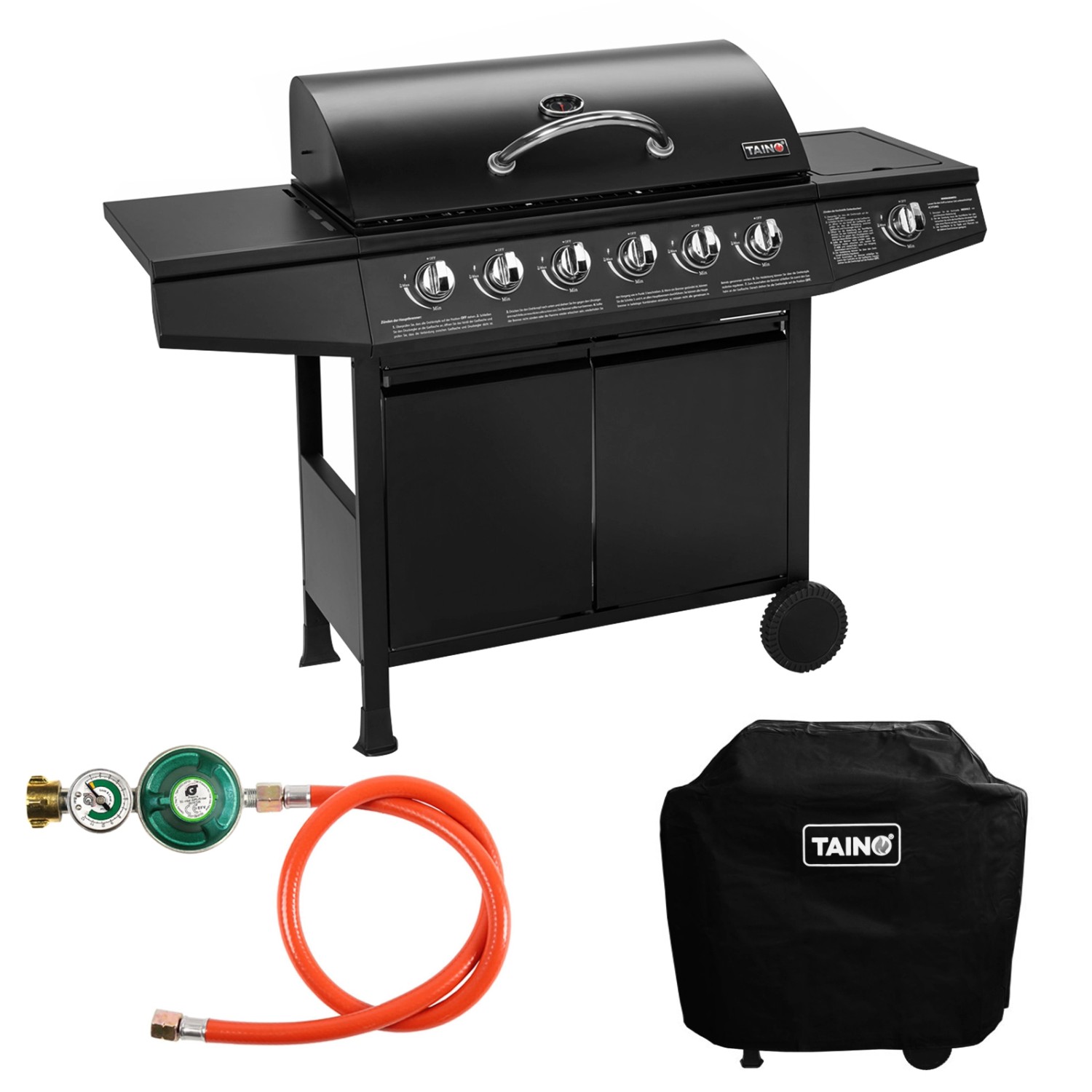 Taino Basic 6+1 Gasgrill Set Haube Regler BBQ Grillwagen Edelstahl Brenner günstig online kaufen