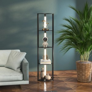 HOMCOM Stehlampe mit 4 Ablagen E27 Sockel 24 W 3 Lichtfarben Schwarz