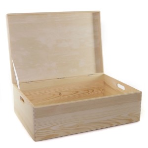 HolzFee Holzkiste Stapelbar mit Deckel 59 x 40 x 20 cm Kiste Holz mit Griffe und 4 Füßchen