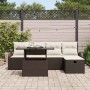 Braunes 6-tlg. vidaXL Garten-Sofa-Set aus Poly Rattan mit Kissen und Stauraum.