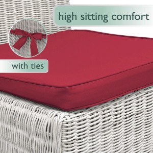 Beautissu Pia Stuhlkissen 4er Set, rot, 45x40cm mit Befestigungsbändern für Gartenstühle.