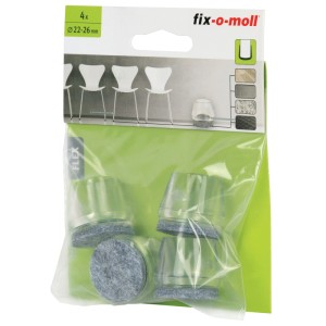 Fix-o-moll Rohrkappen Flex mit Filz, Ø 22-26 mm, transparent/grau, 4 Stück. Möbelgleiter zum Schutz von Böden.