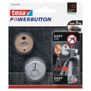 Tesa Powerbutton Haken Universal Chrom Small, Klebehaken für Bad und Küche, Montage ohne Bohren.