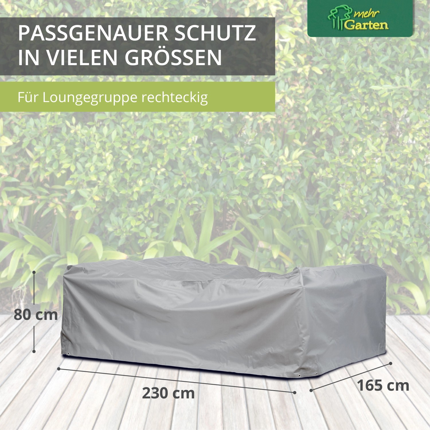 Graue Mehr Garten Schutzhülle für rechteckige Loungegruppe, 250x200x80 cm.