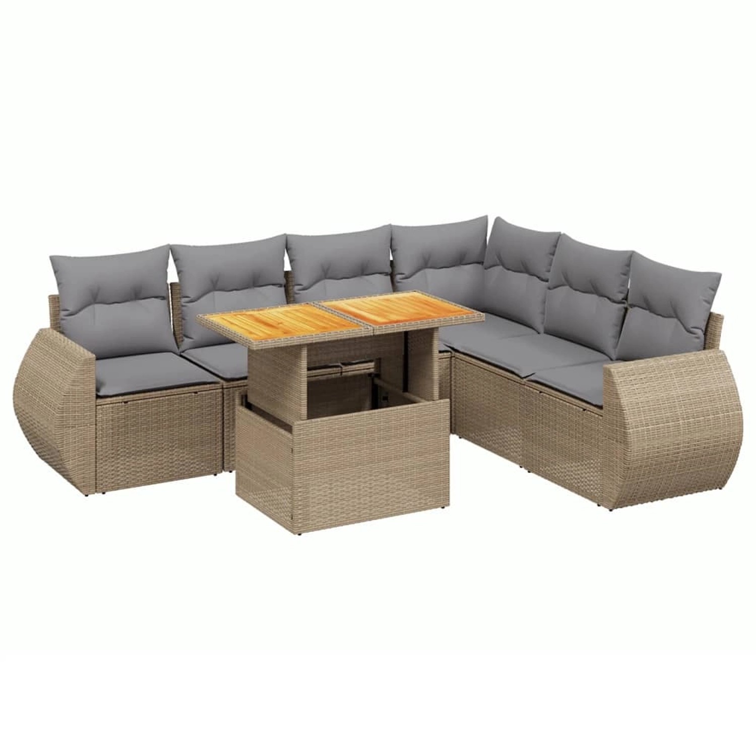 vidaXL 7-Tlg Garten-Sofagarnitur mit Kissen Beige Poly Rattan 3272214 günstig online kaufen