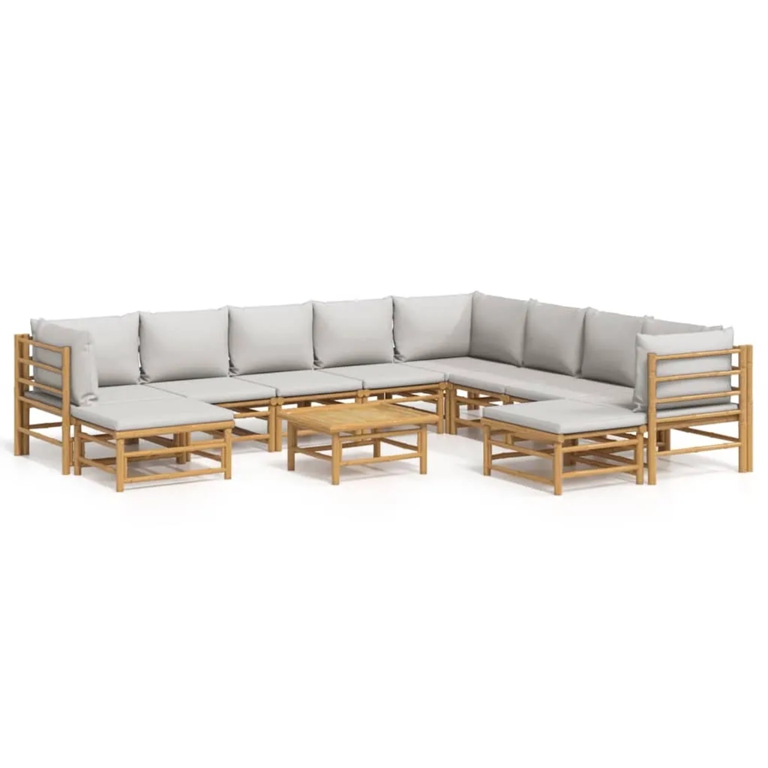 vidaXL 11-Tlg Garten-Lounge-Set mit Hellgrauen Kissen Bambus 3155097